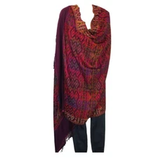 Shawl | Wool + Modal | Geometric | Handloomed | Oversize | Purple & Red