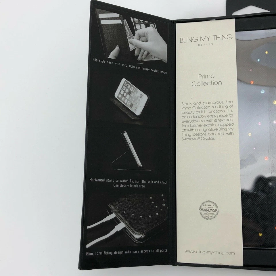 Funda abatible de cuero Bling-My-Thing para iPhone 6 Plus - Cristal de algodón caramelo negro Foto 3 de 4