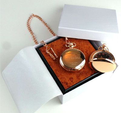 GOODFELLAS 18k Rose Gold Clad Pocket Watch Case Luxury Wood Collectors Set
