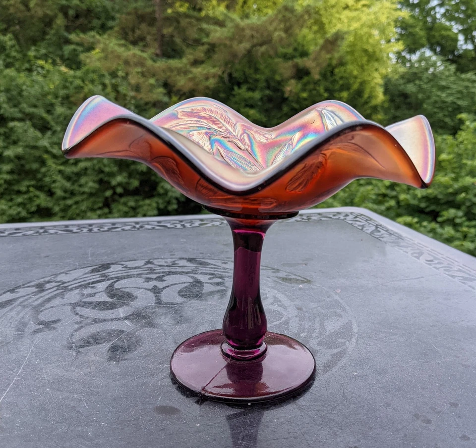 De Colección Fenton Iris Carnaval Vidrio Amatista 5 Esquinas Compota Color Vibrante Foto 4 de 4