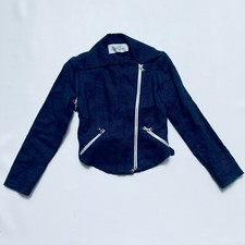 VERONICA BEARD LINEN MOTO BIKER JACKET BLAZER CONVERTIBLE VEST BLUE MADE IN USA