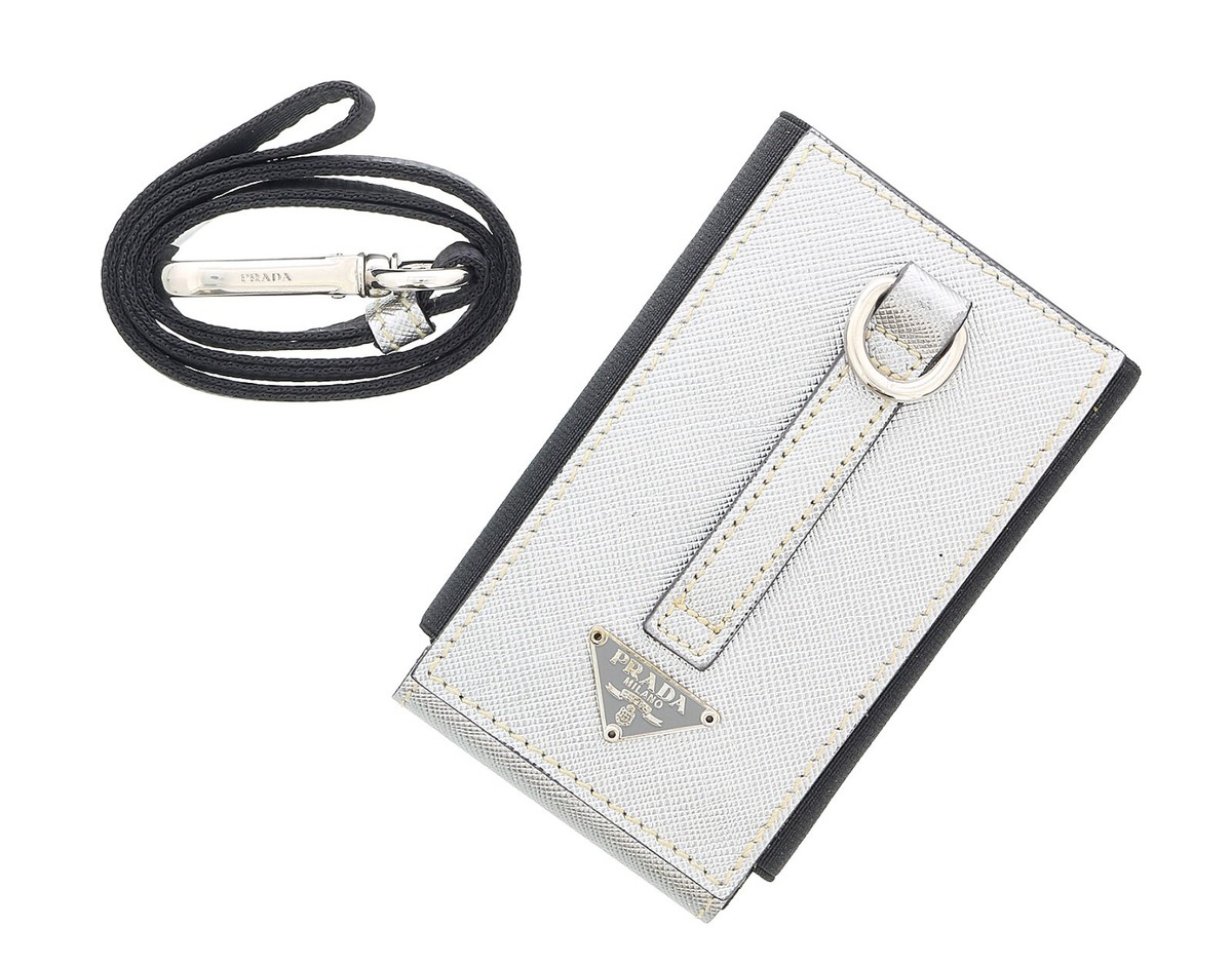 Prada Silver Leather Signature Small Ipod Case Accessory Bag Charm