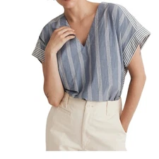 Madewell Top Women’s M Blue Cotton Boxy Top Mixed Stripe NM400