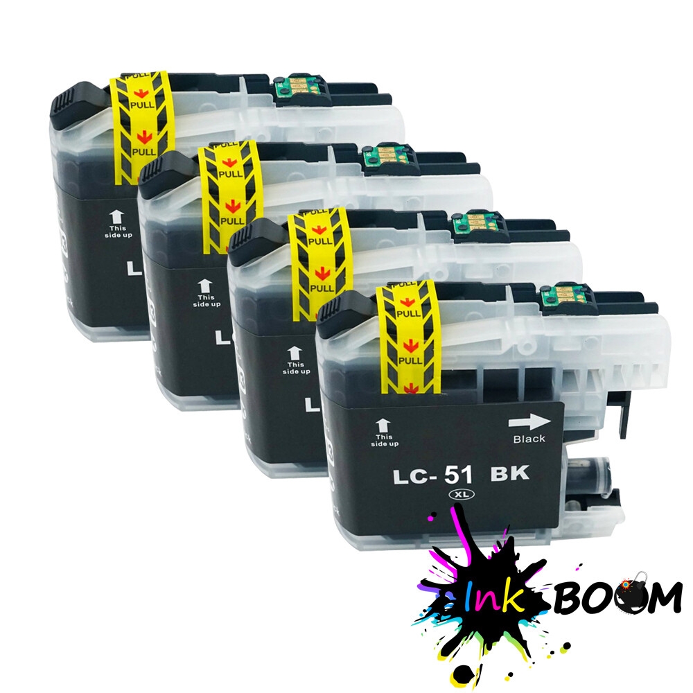 Brother LC51 4-Pack Black Ink Cartridges for FAX-1355 DCP-750CNU MFC-260C 870CDWN