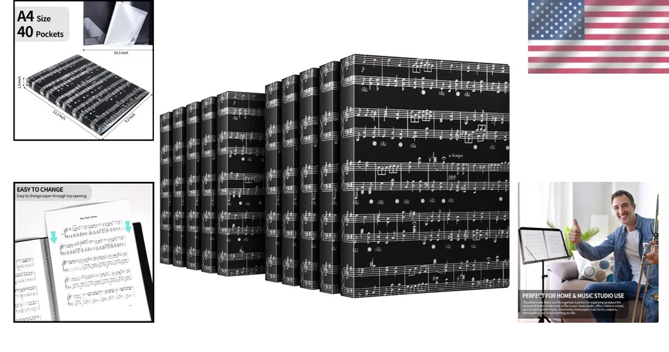 Durable Black Sheet Music Folders with 40 Pockets - Perfect for Music Stands - Image 2 of 4