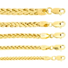 10K Yellow Gold 2.5mm-5mm Round Wheat Palm Franco Spiga Chain Necklace 16"- 30"