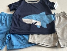 NWT Carter s Boys 3-Piece Shark Pajama Set Short Sleeve Top Shorts Size 4T