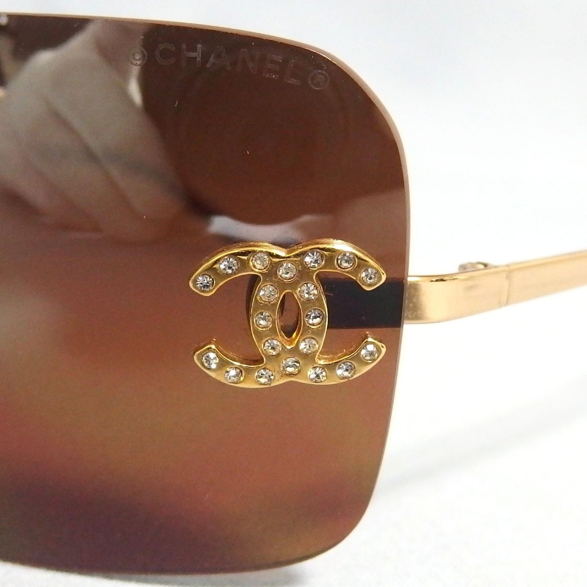 CHANEL 4017-D Sunglasses Coco Mark Rhinestone Gold Brown