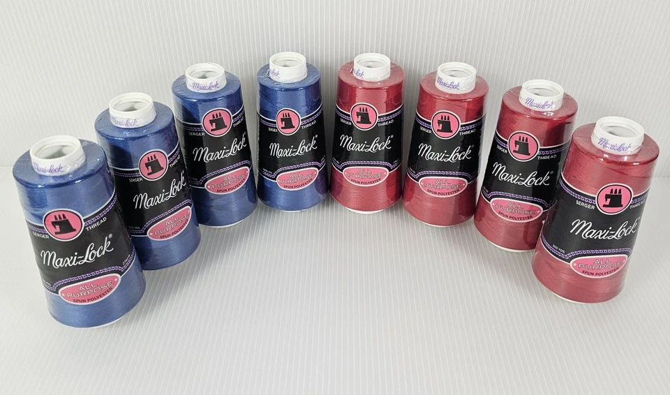 NEW 8 Maxilock Serger Thread Spools RED BLUE 3000 Yd Polyester Overlock Sewing - Image 4 of 4