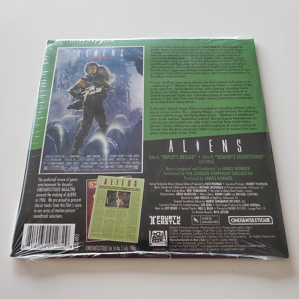 Aliens 7" Vinyl 45 Record Cinefantastique Motion Picture Score Series NEW SEALED - Image 2 of 4