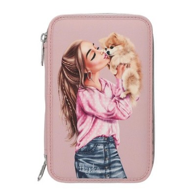Depesche TOPModel Gefüllte 2-Fach Federtasche mit Model Motiv Rosa Hund