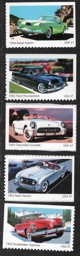 US Stamp, Sporty Cars, Scott # 3931 - 3935, Mint Never Hinged.  Singles