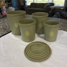Vintage 4 Piece Tupperware Sunburst Nesting Canisters Avocado Green With Lids