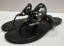 Tory Burch Miller Black Smooth Leather Sandals Sz 9 M
