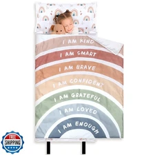 WinnerWhy Toddler Boho Nap Mat with Pillow and Blanket Colorful Rainbow Nappi