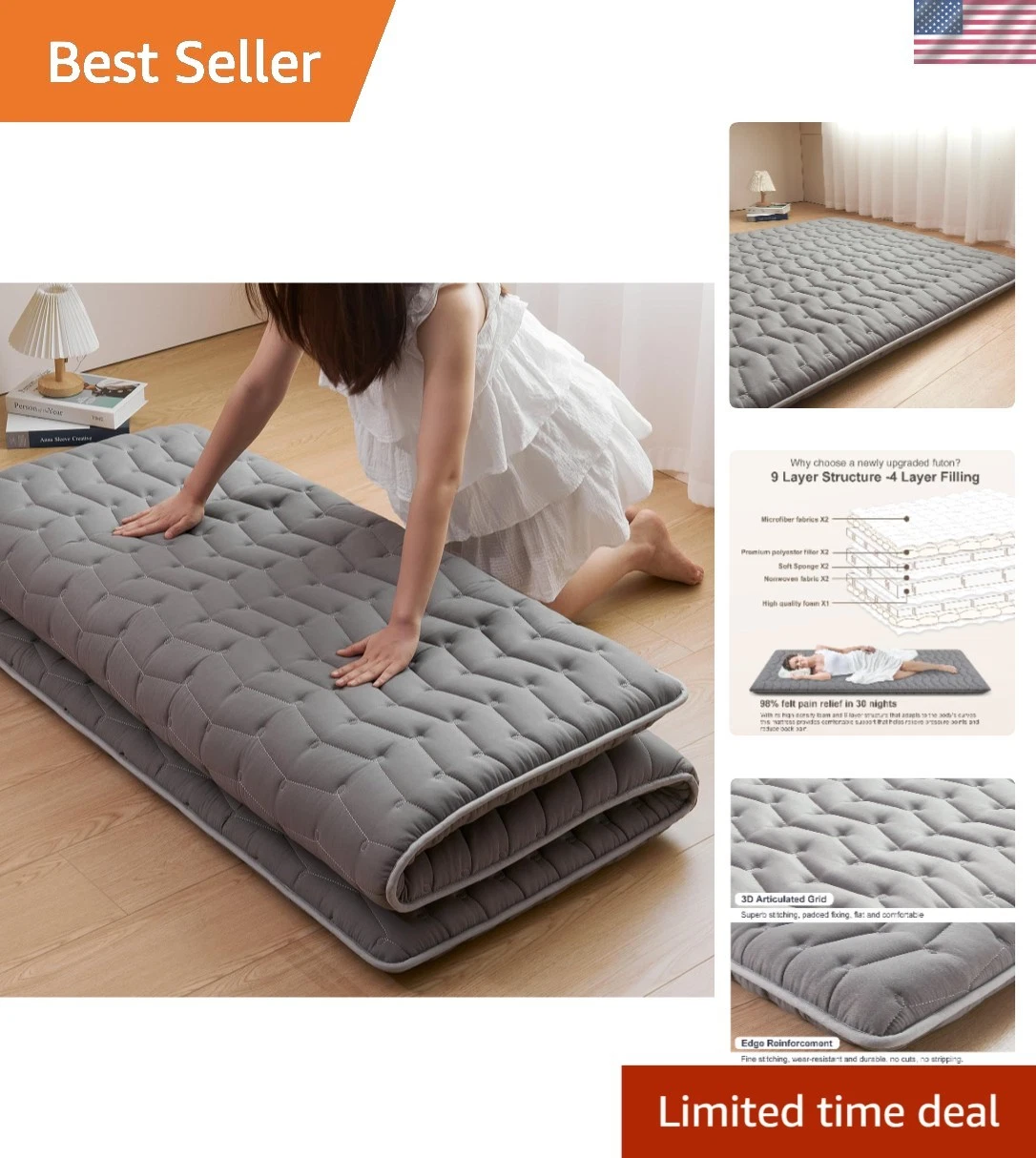 Foam Japanese Futon Mattress Twin Foldable Tatami Floor Sleeping Pad