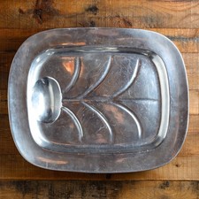 70s VTG Wilton PA Armetale Pewter Footed Meat 17x22 Serving Platter Tree & Well