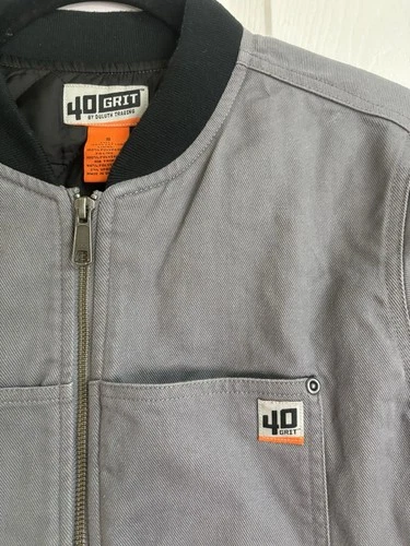 40 Grit Men's Gray/Black Bomber Jacket Full Zip Quilted Lined Pockets Size S image 3