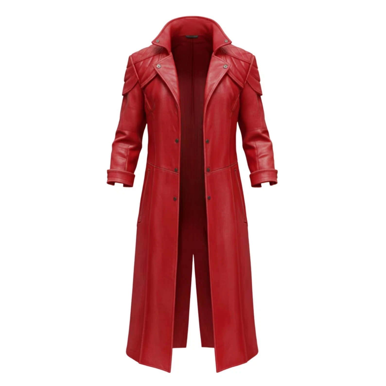 The Inferno Rider | Handcrafted Red Leather Trench Coat in Dante Style