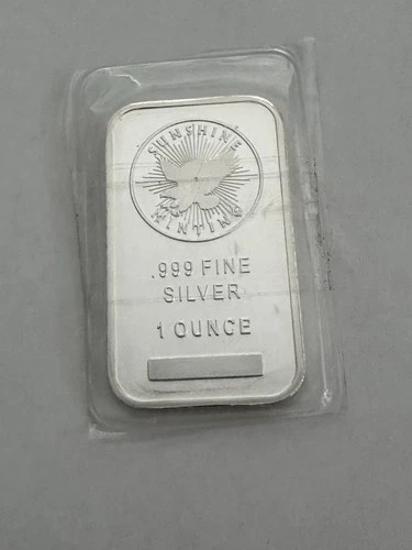 Sunshine Minting  .999 Fine Silver Bar One Ounce  In Plastic Sleeve