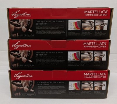 LOT OF (3) Lagostina Martellata Hammered Copper 3-Quart Covered Casserole Pans