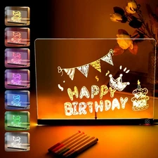 Led Note Board with Colors,13"x10" Light Up Acrylic Dry Erase Board with Stan...