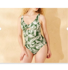 Women's Tab-Front Full Coverage Tummy Control One Piece Swimsuit Shade  Shore L