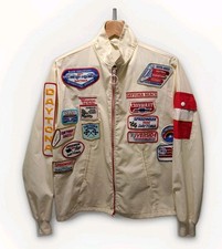 Vtg 70's 80's Nascar Jacket Men Sz M Beige Made In USA VTG PATCHES RARE !!