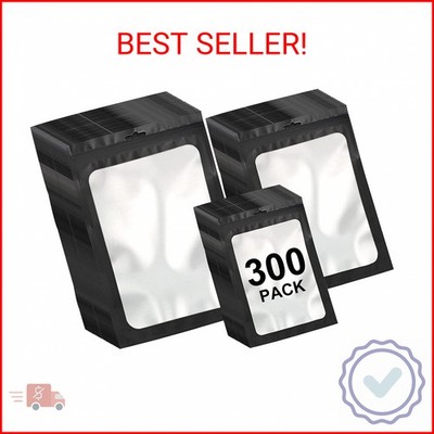 300 Pack 3 Sizes Resealable Mylar Bags Food Storage Smell Proof Bags with Front