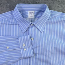 Brooks Brothers Dress Shirt 17 2/3 Slim Git Non Iron Blue Striped Point Collar