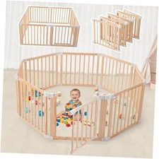 Foldable Wooden Playpen-61"x61"x25"-Large Baby Gate Playpen with 8 Panel wood