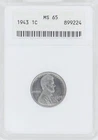 1943 1C Lincoln Cent ANACS MS65 Old Soap Box Holder