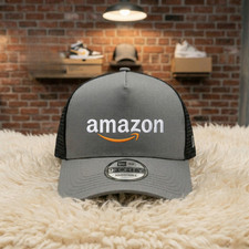 Amazon Logo Embroidered Trucker Hat Gray Mesh Back Adjustable Cap