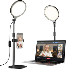 Dimmable Ring Light with Stand for Desk, Adjustable Desk Light for Video Recordi