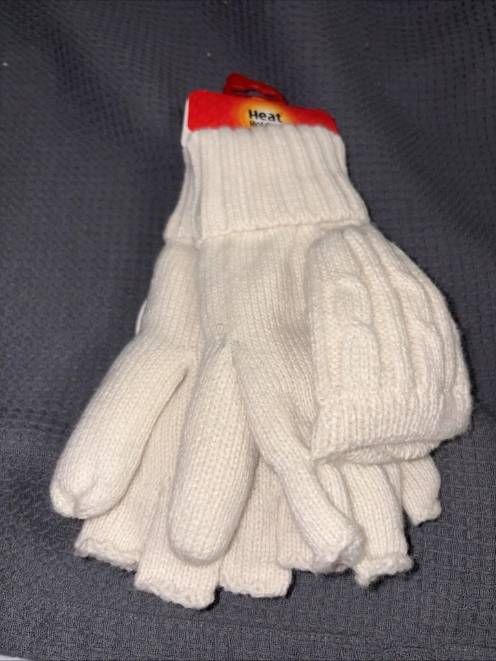 Gloves Heat Holders Cable Knit NWT Women's  Beige One Size Converter Finger - Image 3 of 3