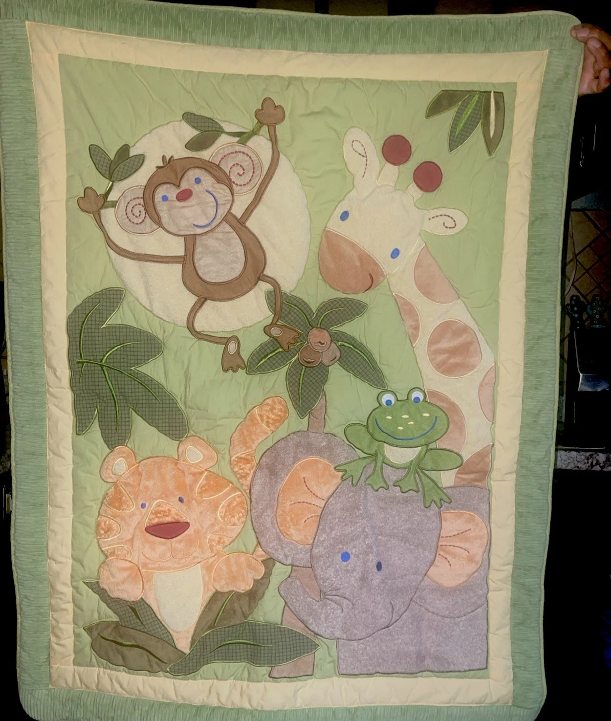 NoJo Green Corduroy Jungle Animal Crib Comforter