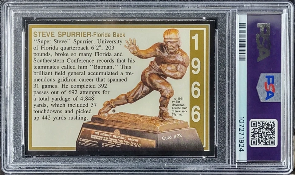 1991 Heisman Collection Series 1 Steve Spurrier #32 PSA 6 Florida Gators PSA 6 - Image 2 of 2