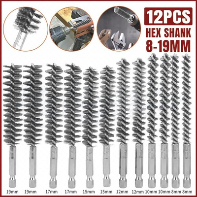 #ad Wire Brush 1 4quot; Shank 12 PCS Stainless Steel Bore Brush For Power Drill Cleaning $7.66
