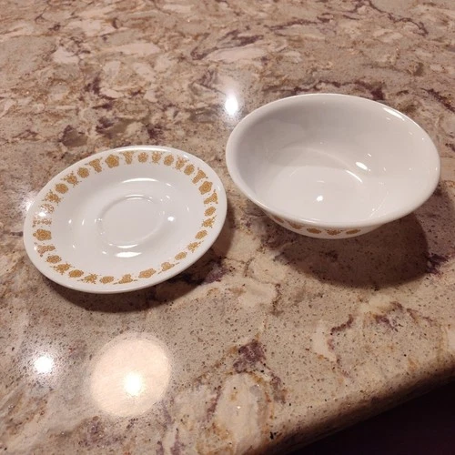 Vintage Pyrex Corelle BUTTERFLY GOLD, Cereal Bowl And Coffee Cup Plate