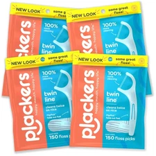 4 Pack Plackers Twin Line Dental Flossers 150 Count Whitening Cool Mint Tuffloss