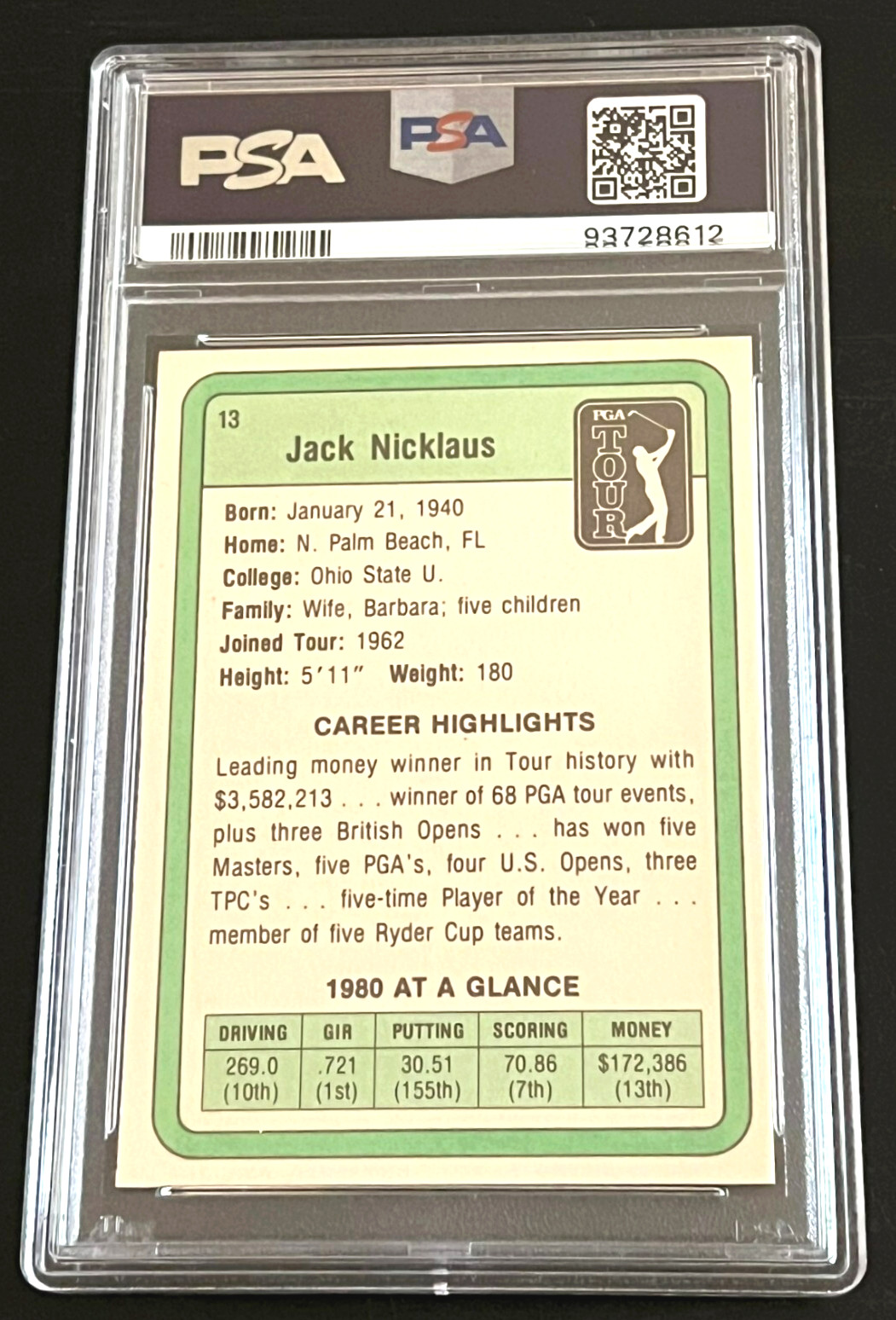 1981 DONRUSS GOLF ROOKIE RC #13 JACK NICKLAUS PSA 8 NEW SLAB CENTERED view 4