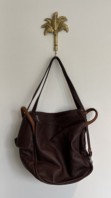 Bruno Rossi Italian Made Brown Leather Convertible Hobo Bag Backpack