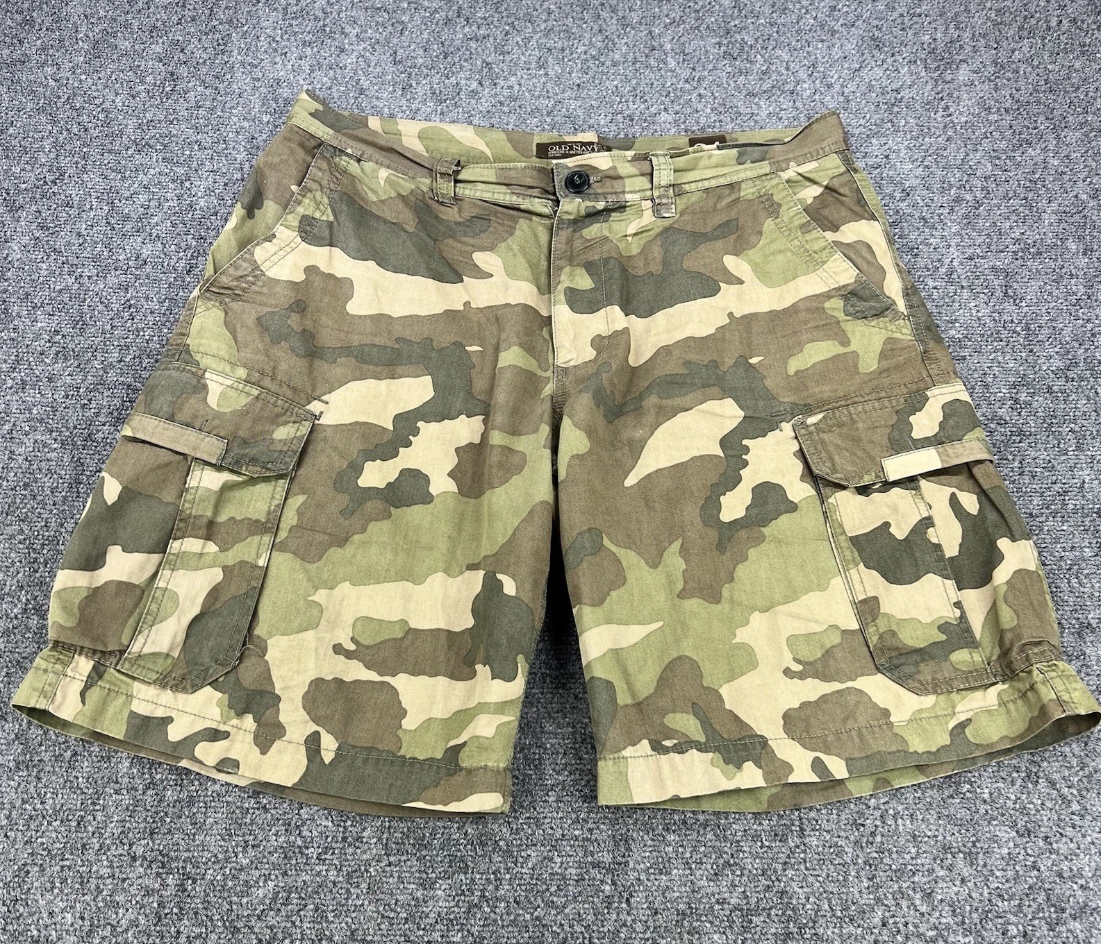 Old Navy Cargo Shorts Mens 34 Green Camo Woodland Army Military Work Utility Y2K