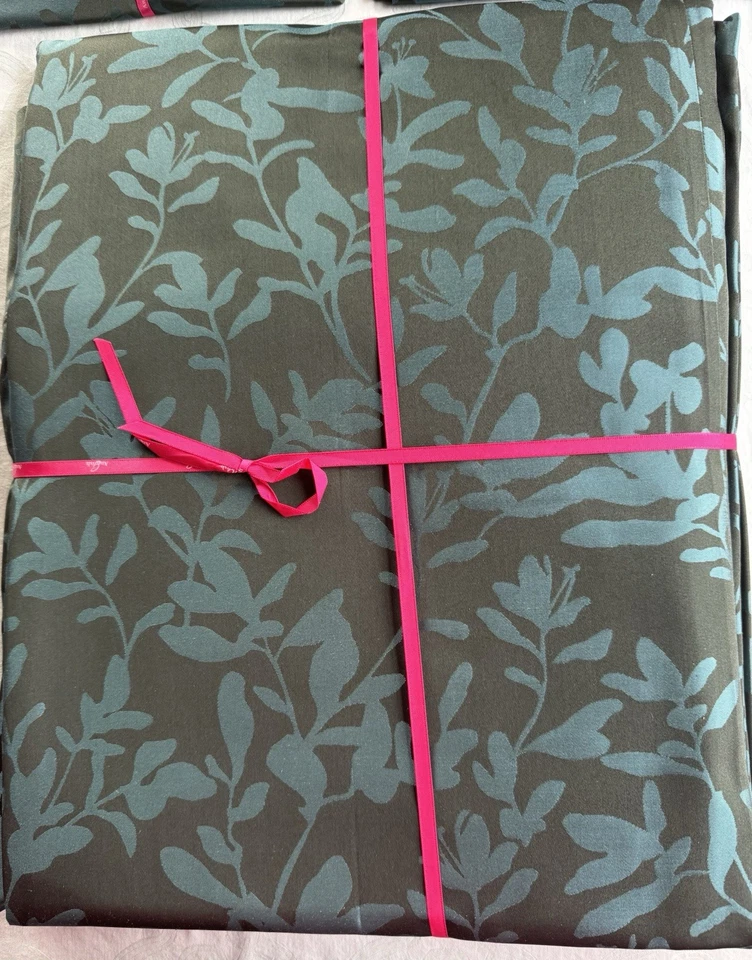 New Ann Gish Silk Willow Jacquard Pine/Azure King Duvet Set + 2 King Shams - Image 3 of 4