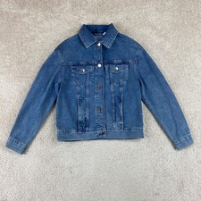 Divided Denim Jacket Womens Extra Small Blue Hand Painted Floral Button Up