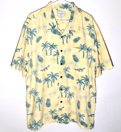 Hawaiian Shirt by Trader Bay | Yellow Palm Trees & Pineapples | Mens XL