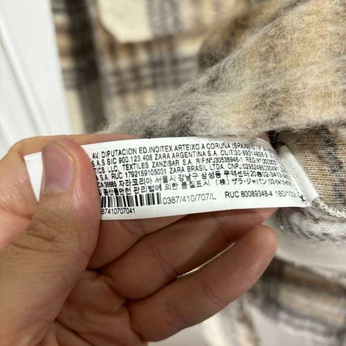 ZARA MAN Overshirt Jacket Beige Wool Blend Plaid Fuzzy Buttons Size L 0387/410  - Picture 5 of 6