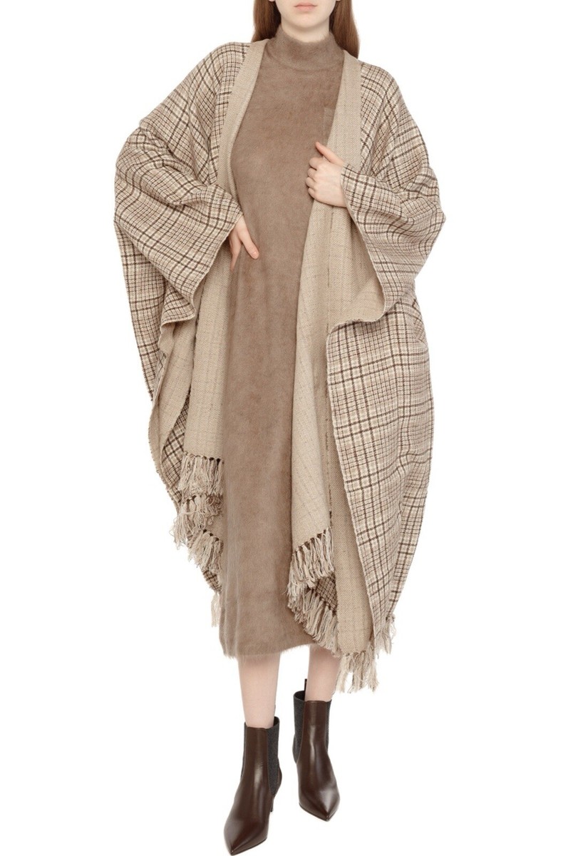 BRUNELLO CUCINELLI* Checked Cashmere Poncho Cape NWT | eBay