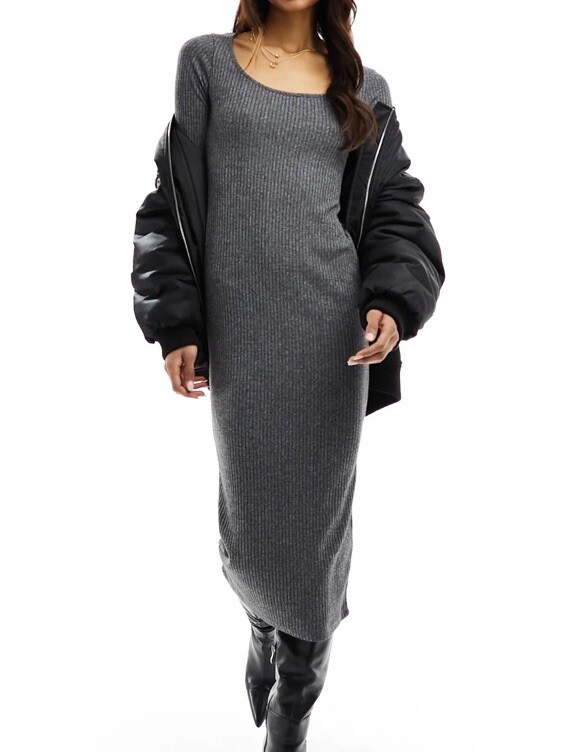 new look grey dress New Look chiffon midi dress in grey pattern