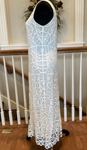 INC International Concepts Dress Womens Medium Maxi Creme Cocktail Party Lace - Picture 5 of 16